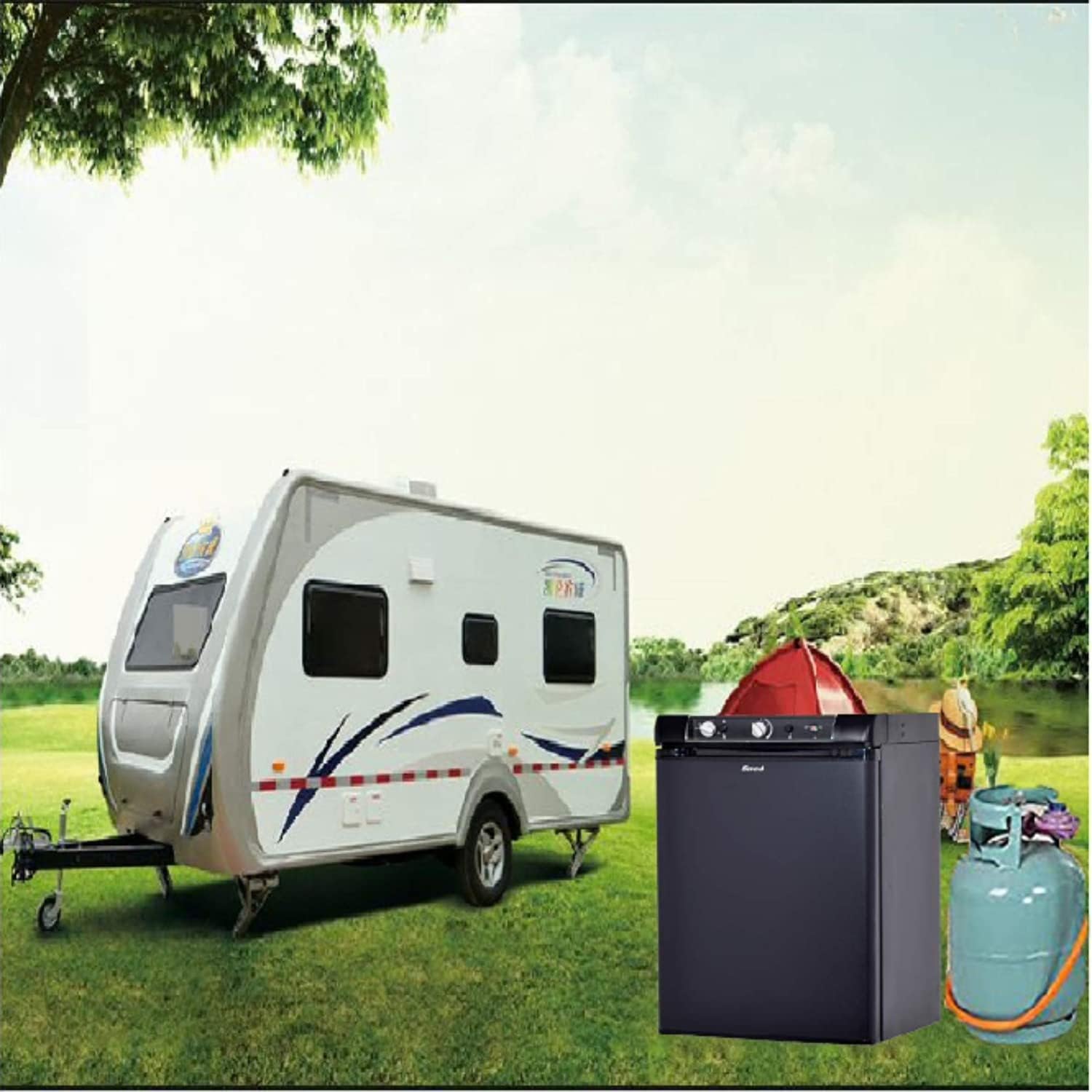 Smad 3 Way Caravan Propane Fridge 120V 12V LPG Gas Refrigerator for RV Campervan, Black, 2.1 Cu.ft.