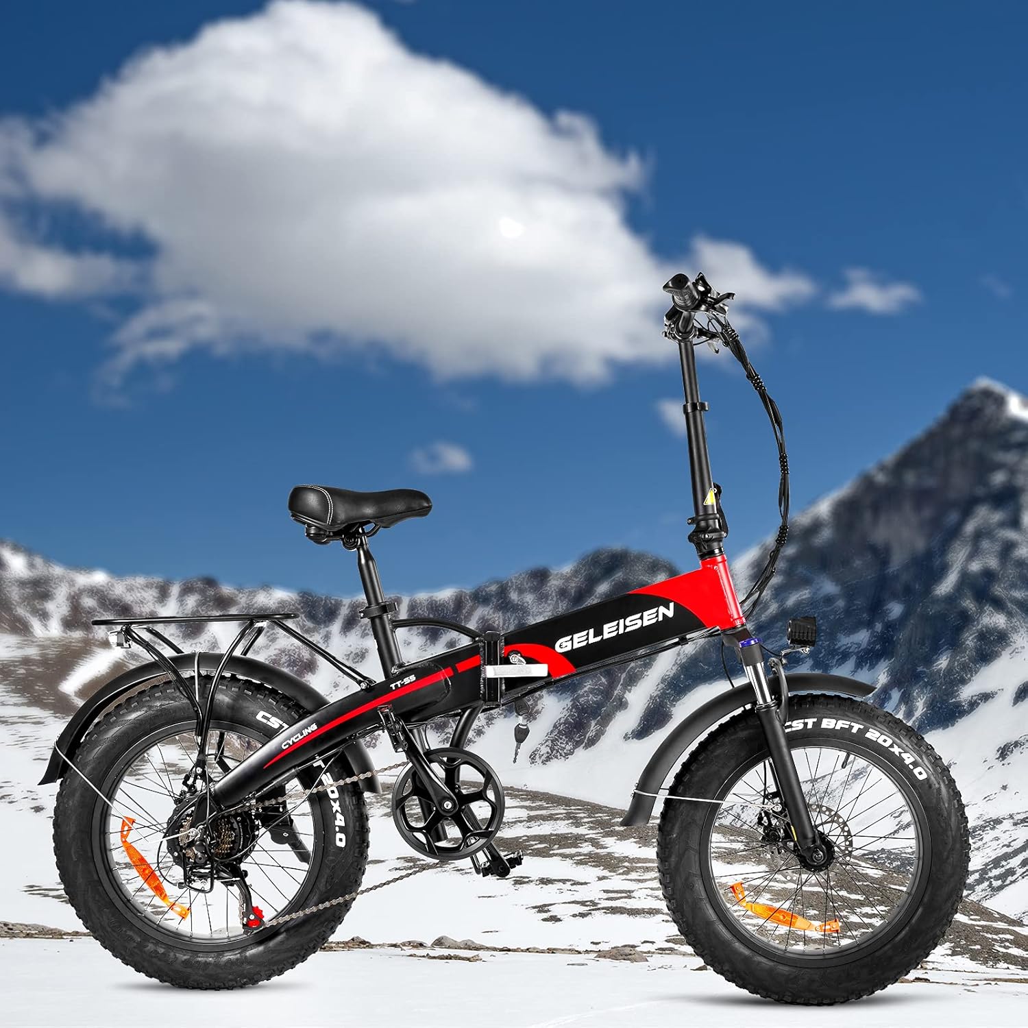 GELEISEN Adult Electric Bicycles TT-S5, 20" 4.0 500W Fat Tire Electric Bike with 48V 14Ah Removable Battery, Foldable Ebikes for Adults with Shimano 7-Speed & Suspension Fork