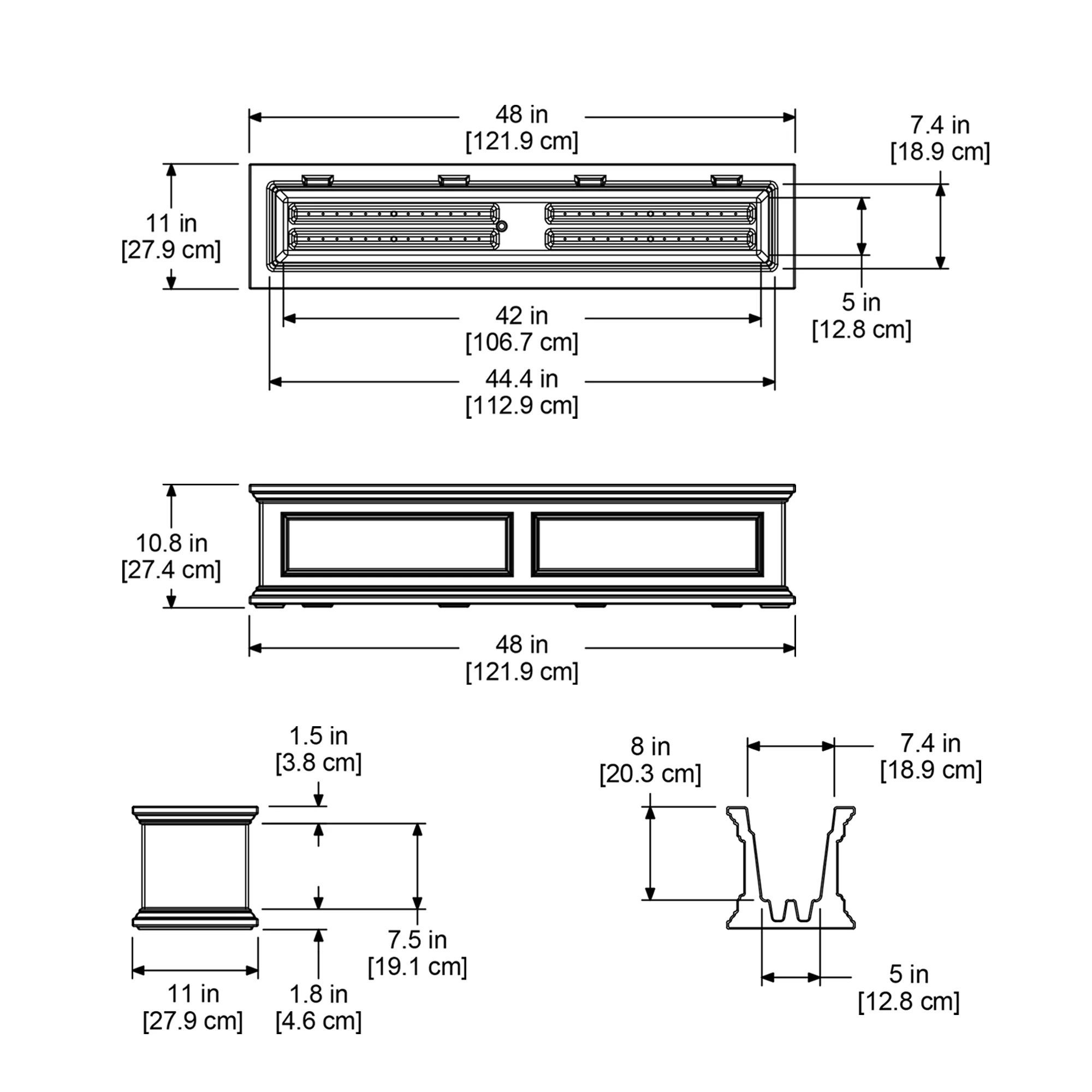 Mayne Fairfield 48" x 11" x 10.8" Rectangle White Self-Watering Polyethylene Window Box Planter