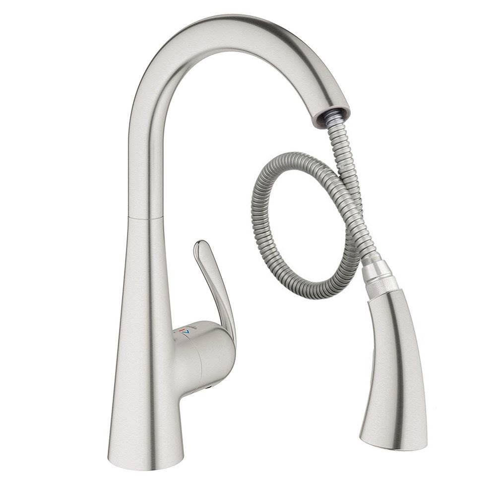 Grohe Ladylux Single Handle Stainless Steel Hole Kitchen Faucet, Silver
