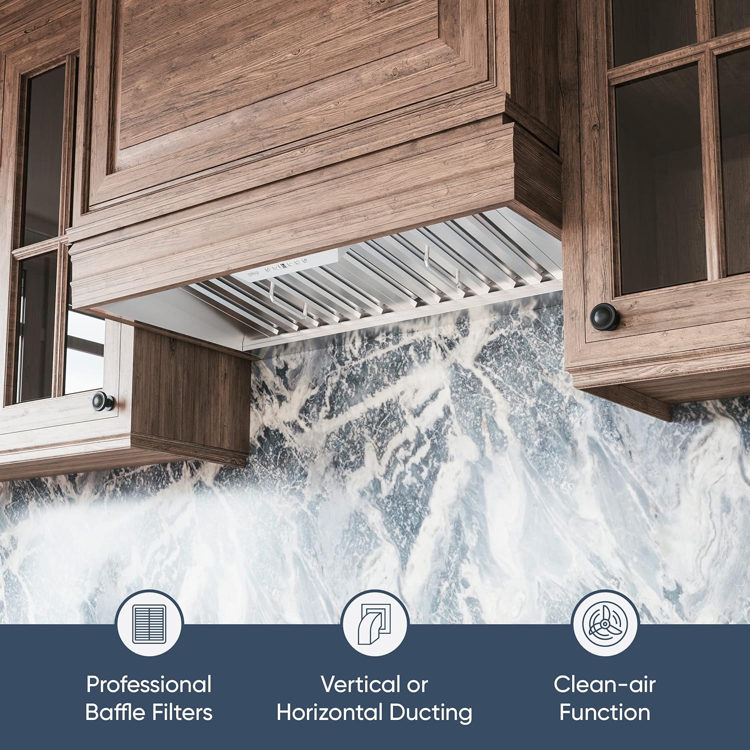 Zephyr 36 inch Essentials Power Monsoon I Ducted/Ductless Built In/Insert Range Hood - 600 CFM Powerful Kitchen Cabinet Vent Hood - Airflow Control and Stainless Steel Filter, LED Lights AK9234BS