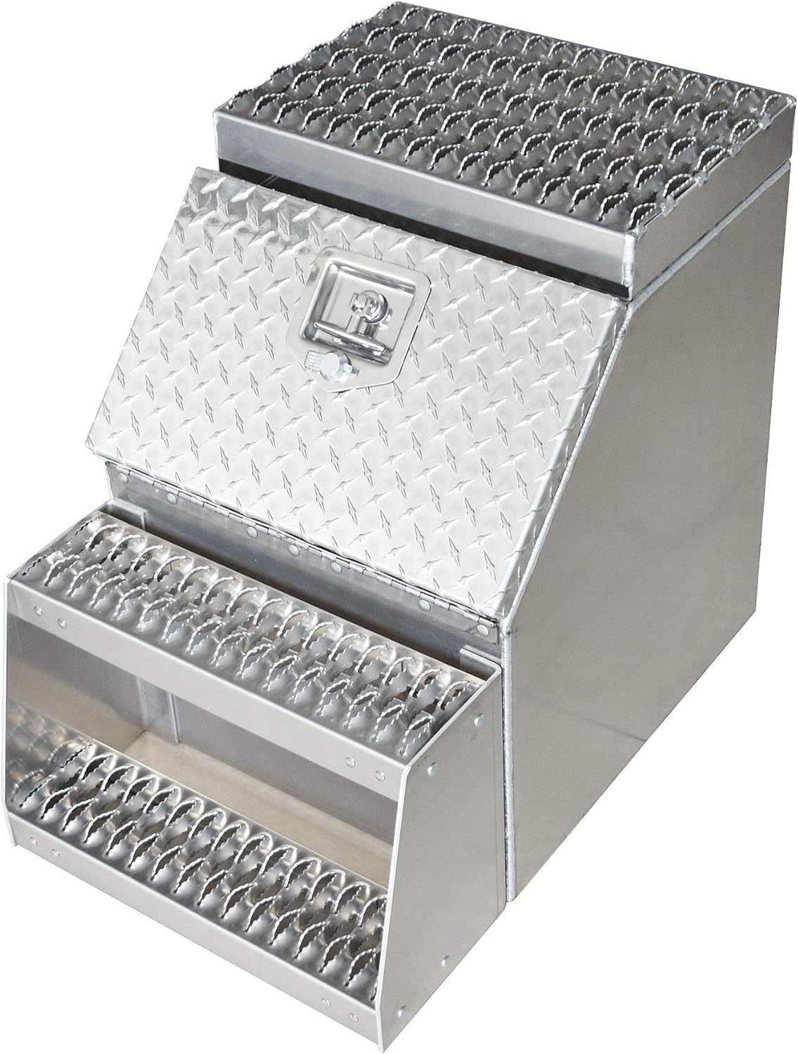 Heavy Duty Aluminum Semi Truck Side Storage Saddle Step Box / 18" L x 25" W x 28" H