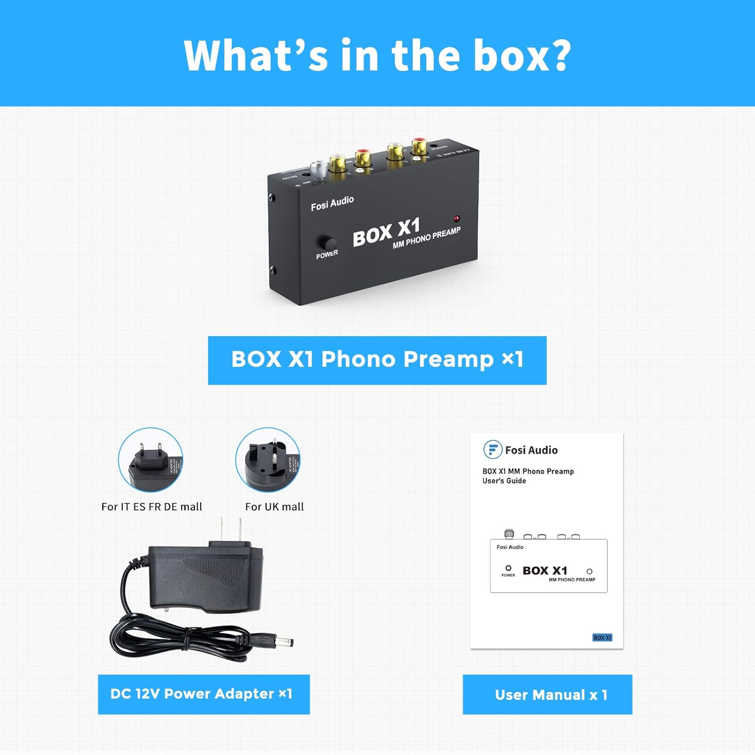 Fosi Audio Box X1 Phono Preamp for MM Turntable Mini Stereo Audio Hi-Fi Phonograph/Record Player Preamplifier with 3.5MM Headphone and RCA Output with DC 12V Power Supply Pack of 2