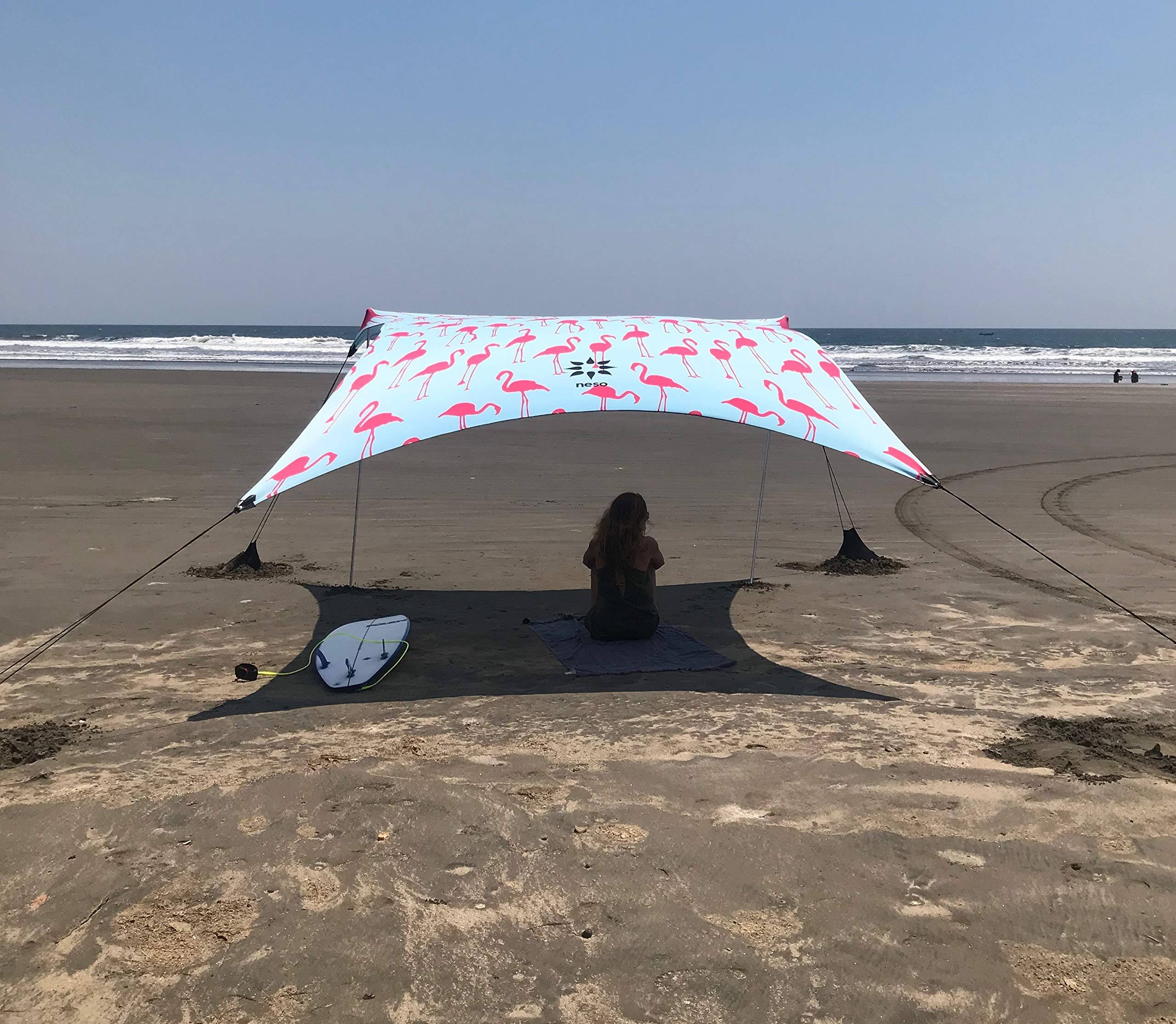Neso Tents Grande Beach Tent, 7ft Tall, 9 x 9ft, Reinforced Corners and Cooler Pocket(Flamingos)