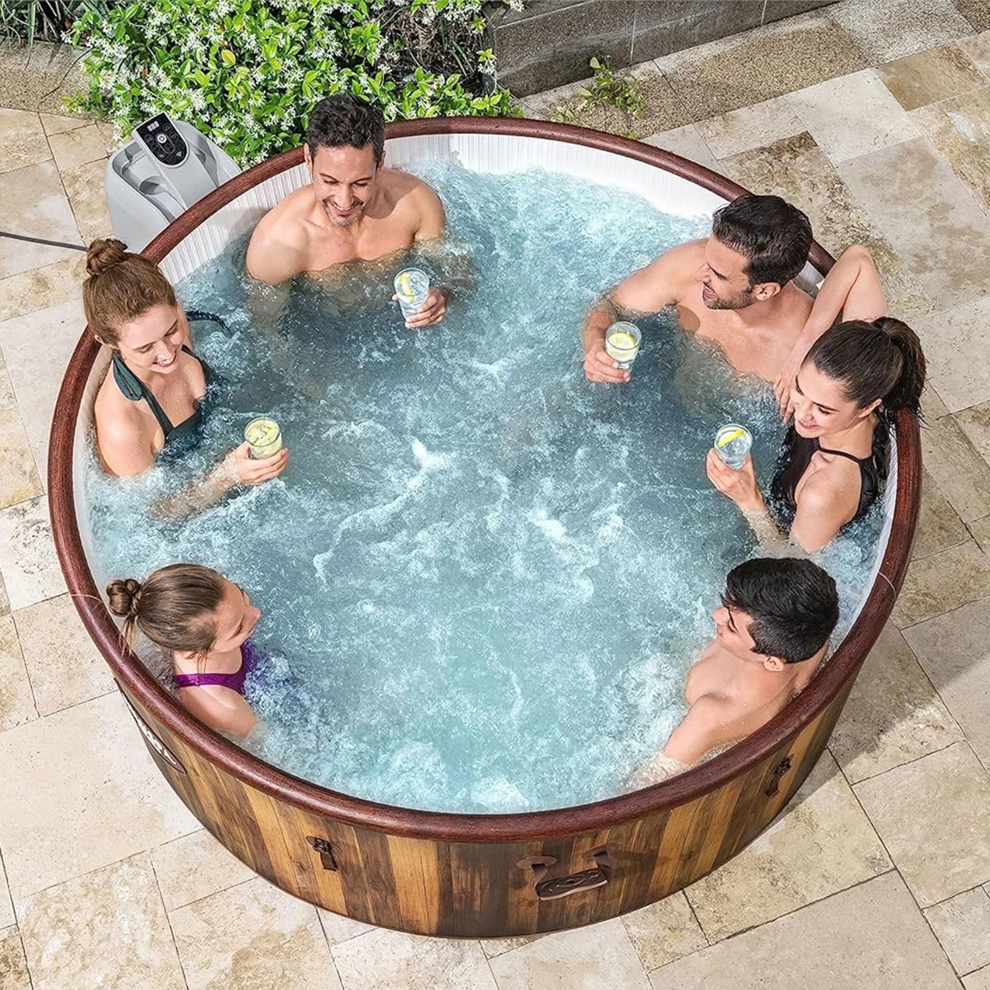 Bestway Helsinki SaluSpa 7 Person Inflatable Hot Tub w/ 180 AirJets, Brown