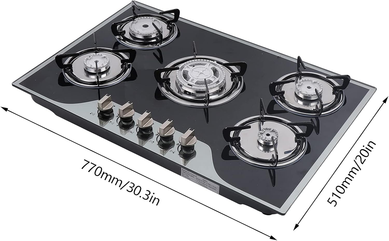 30in Stainless Steel Cook Top Built-in Kitchen Cooker 5 Burners Stove LPG/NG Gas Cooker Hob,for kitchen apartments, indoor use