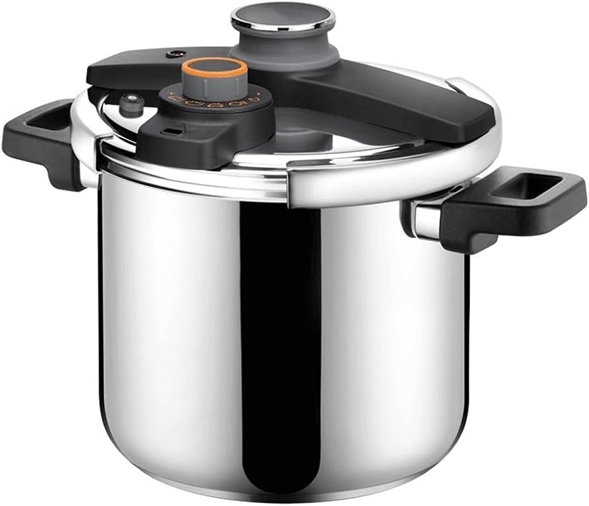 6 Litre Classic Stainless Steel Pressure Cooker,Triple Safety System，Easy to Clean Easy Cooking Kitchen Ware，Universal for Gas Induction Cooker