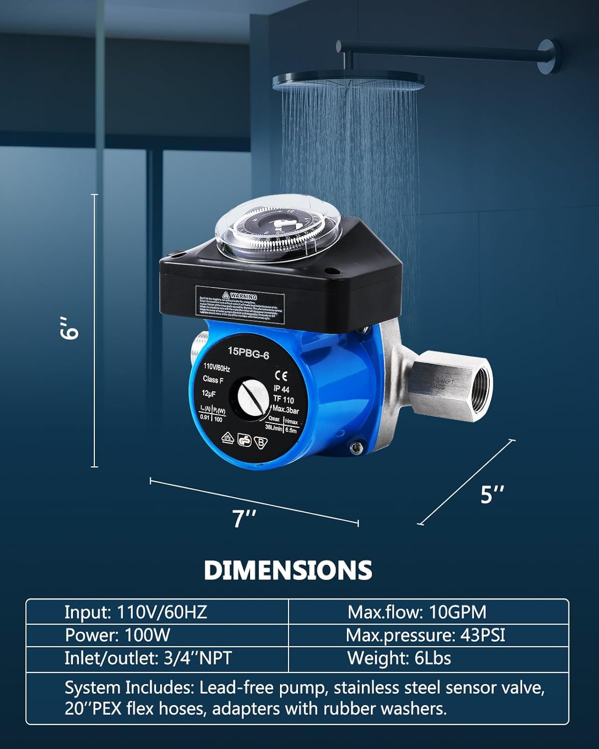 Instant Hot Water Recirculating Pump Kit with 304 Stainless Steel Sensor Valve for Tank Water Heaters Recirculating System with Timer 20'' PEX Flex Hoses Extremely Quiet Energy Saving