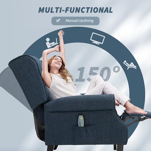 HOMCOM Vibration Massage Recliner Chair for Living Room with Heat, Wingback Single Sofa, Modern Suede Fabric Push Back Reclining Chair with Footrest, Side Pocket, Black