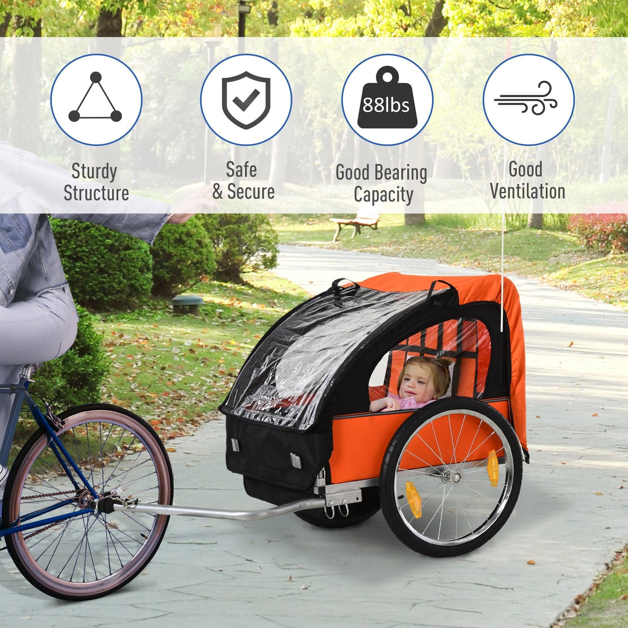 Aosom 2-Seat Kids Child Bicycle Trailer with A Strong Steel Frame, 5-Point Safety Harnesses, u0026 Comfortable Seat (Blue)