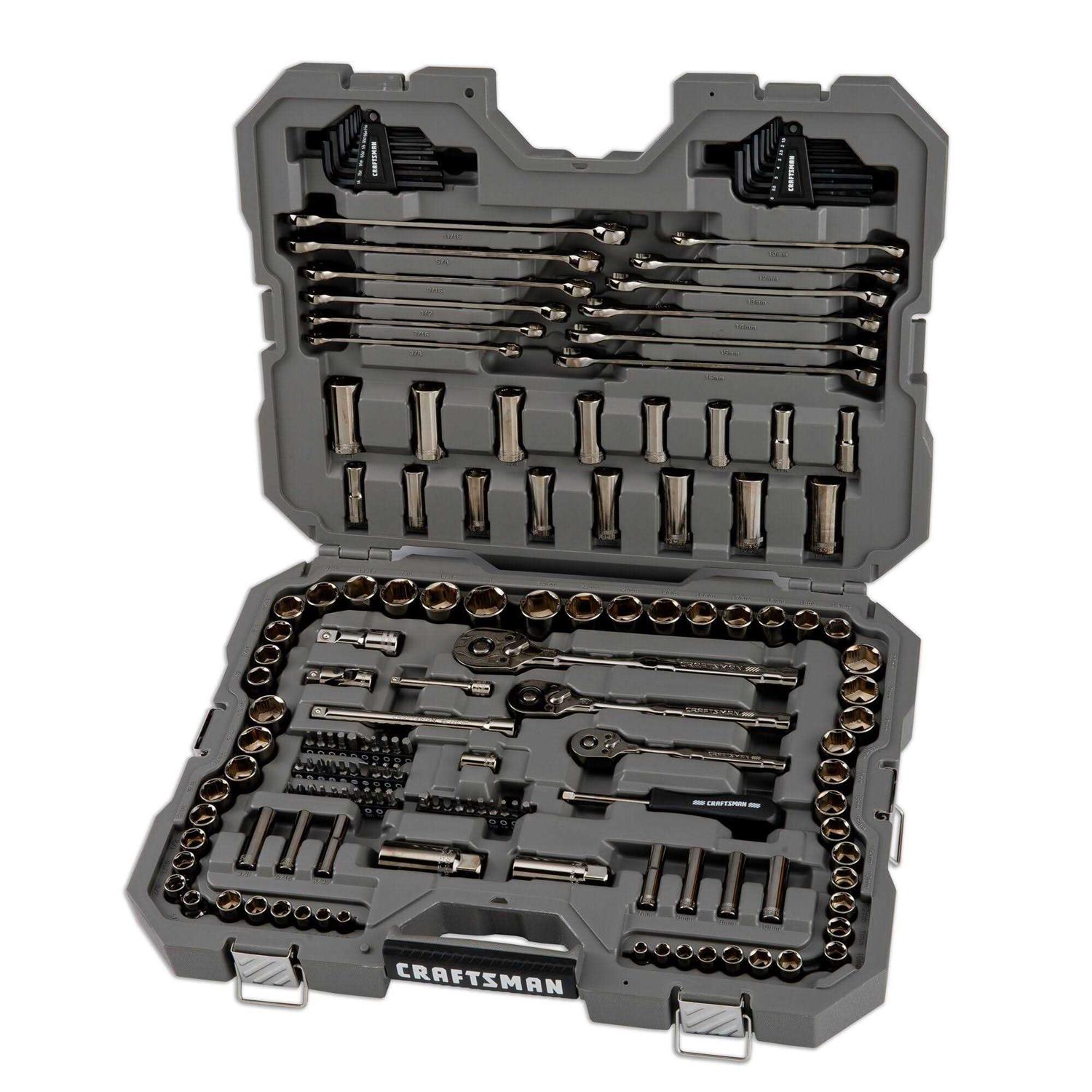 Craftsman OVERDRIVE 154-Piece Standard and Metric Gunmetal Chrome Mechanics Tool Set with Hard Case - Shop Hardware Tools Online Store