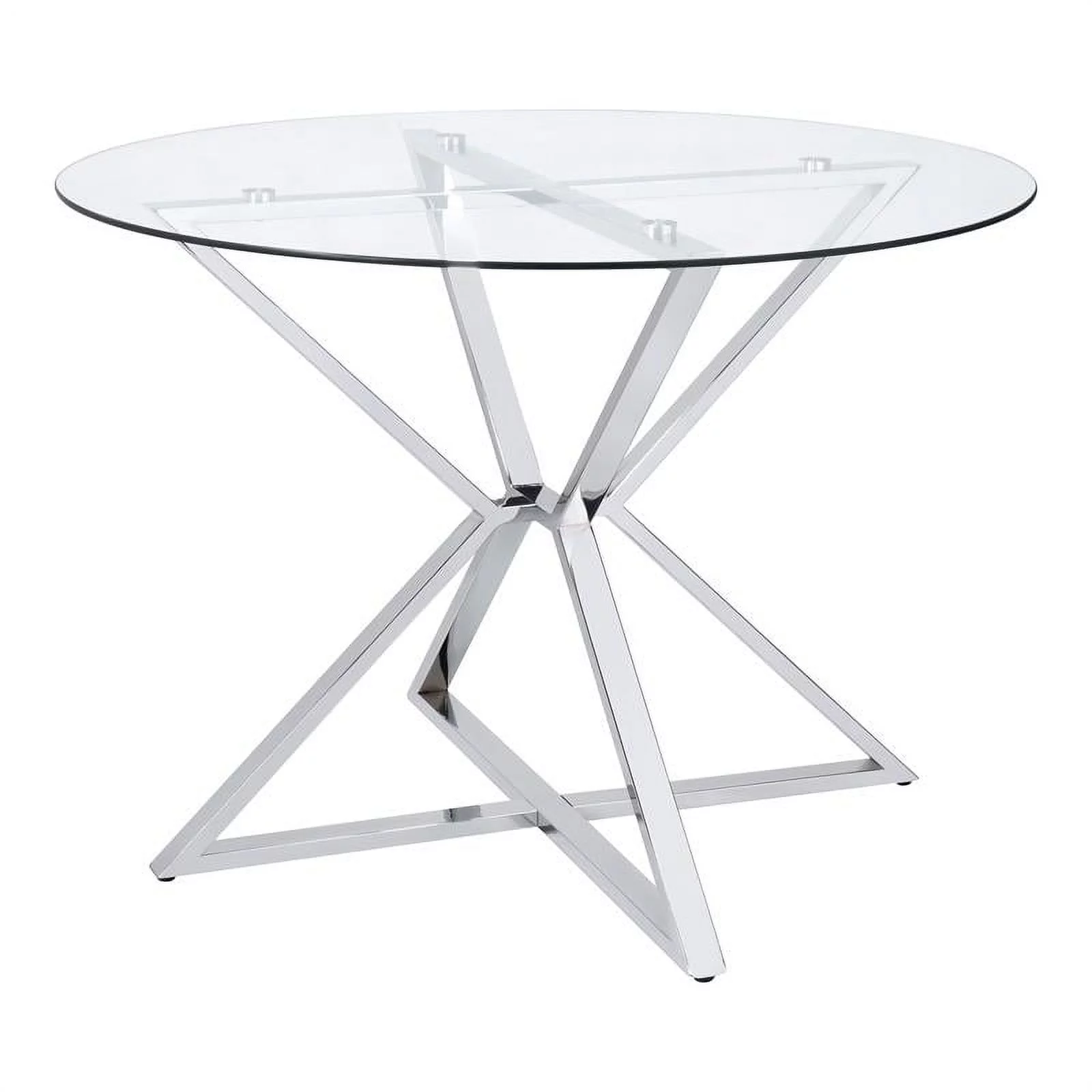 Furniture of America Leonisis Glass Top Round Dining Table in Chrome