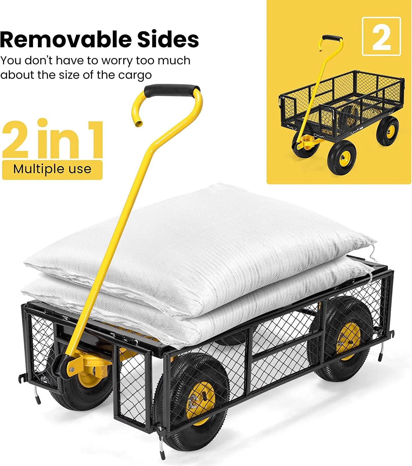 SPECSTAR Mesh Steel Garden Cart with Removable Sides and 4.10/3.50-4 inch Wheels, 880 lbs Capacity