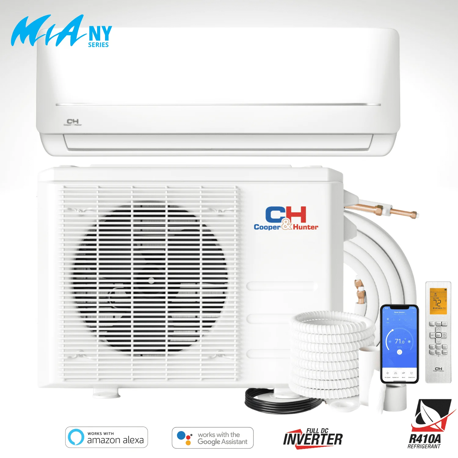 Cooper & Hunter 6000 BTU 115V Wall Mounted Mini Split Heat Pump Air Conditioner With 16ft Kit Cover 250 Sq Ft WiFi