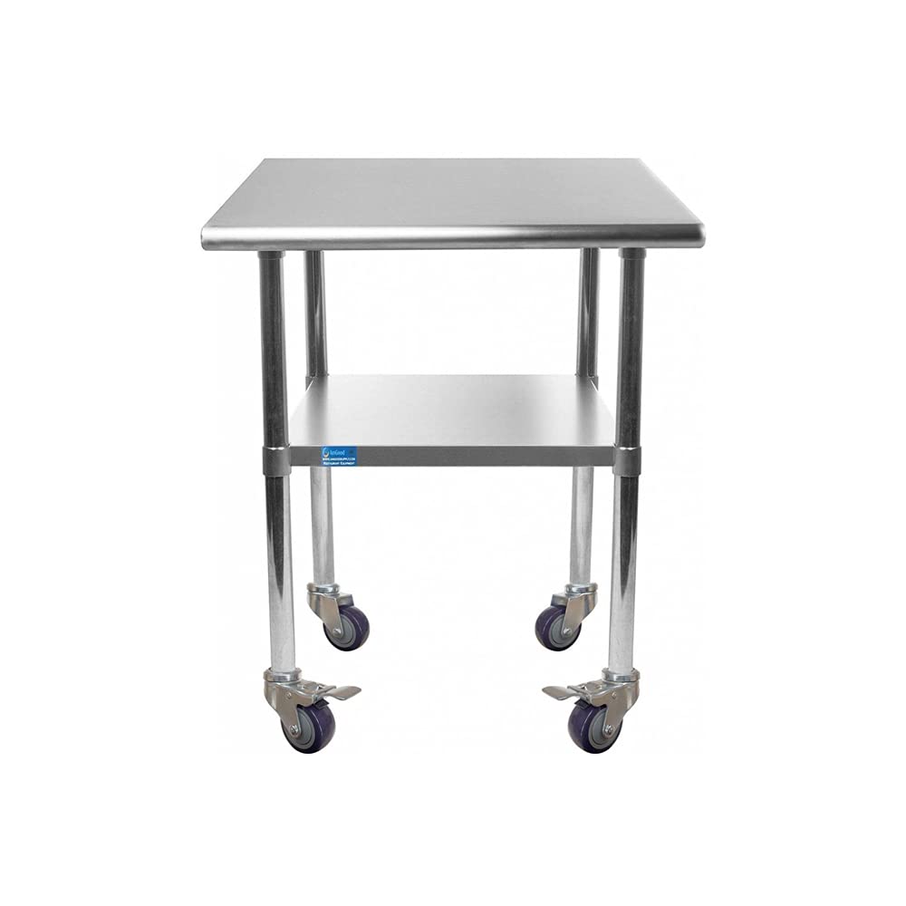 AmGood 18 x 48 Stainless Steel Work Table with Casters | Heavy Duty Metal Utility Table On Wheels | Kitchen Island Cart