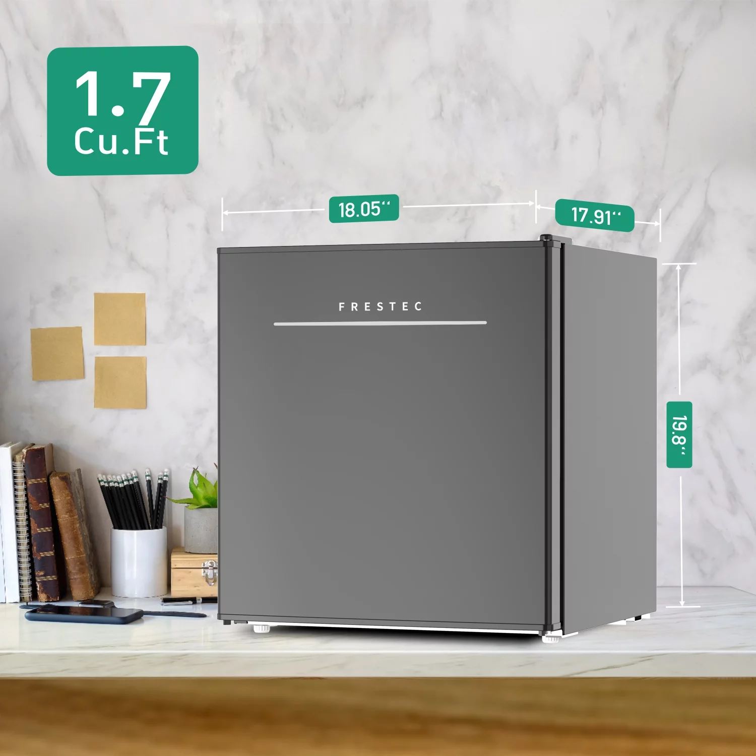 Mini Fridge with Freezer. 1.7 Cu.Ft Small Refrigerator, 6 Adjustable Thermostat Control, One-Touch Defrost, Reversible Doors Design, Dorm/Office/Home Refrigerator, Black