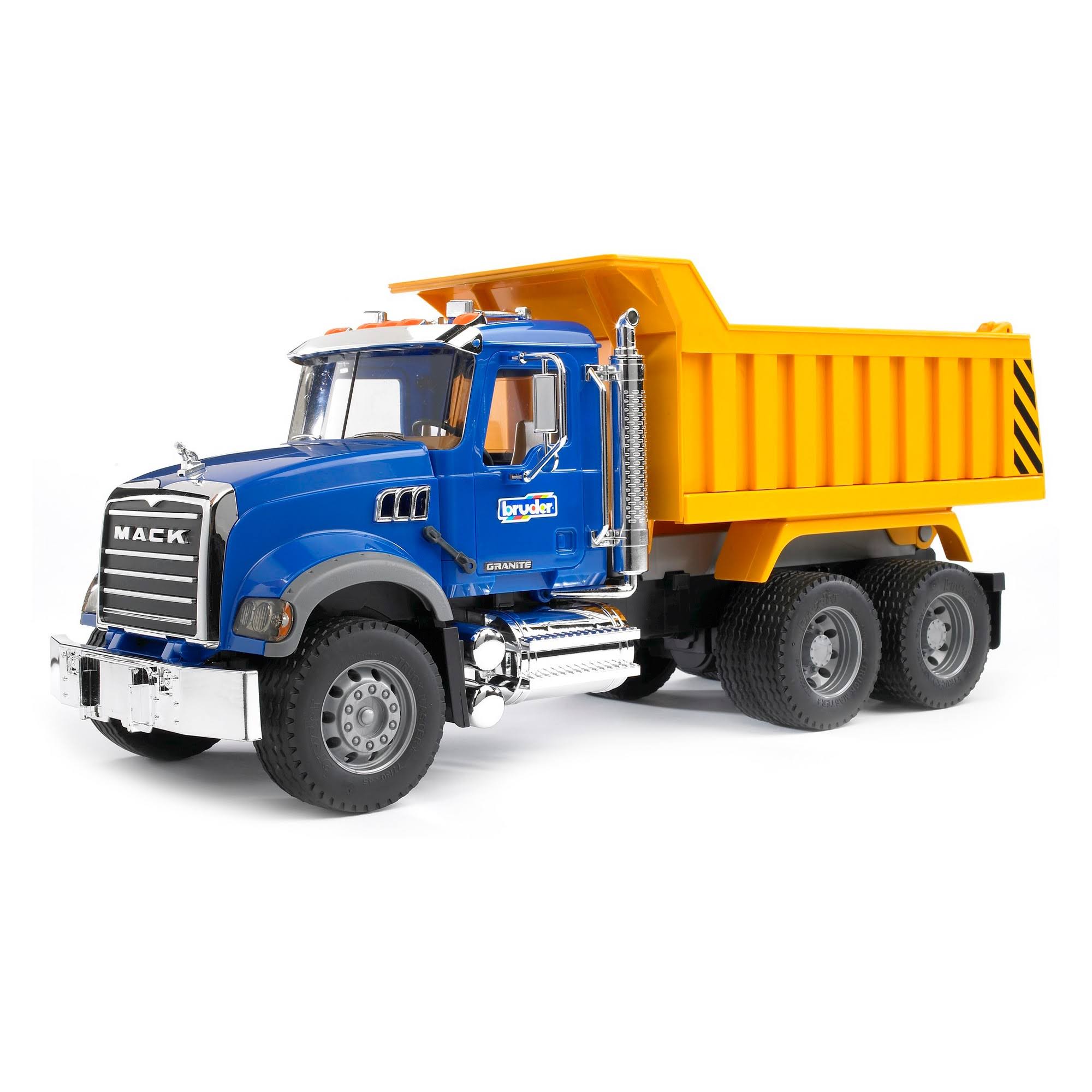 Bruder Toys Mack Granite Dump Truck w/ Functioning Bed in 1:16 Scale, Yellow/Blue/Gray/Black