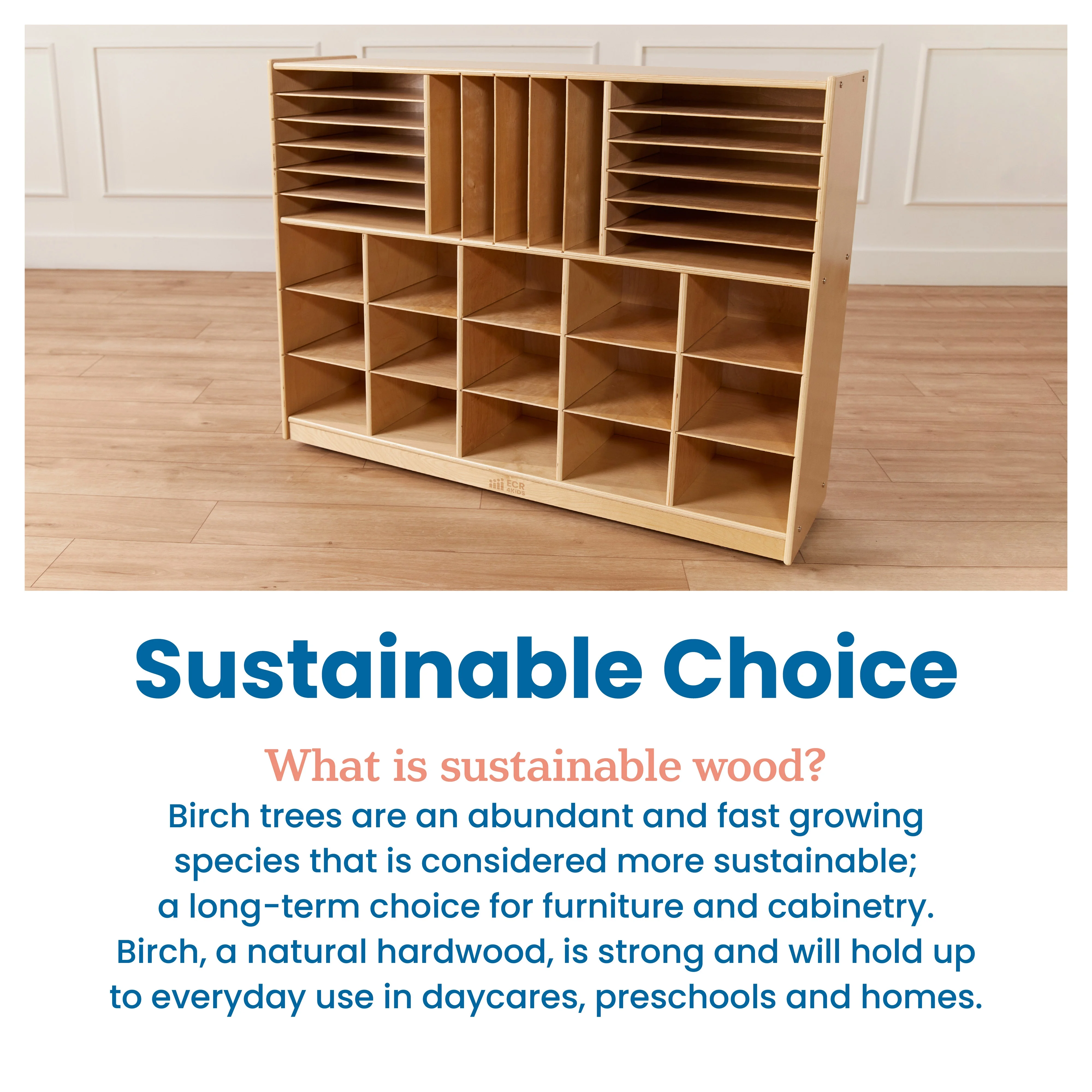 ECR4Kids Multi-Section Mobile Storage Cabinet, Classroom Furniture, Natural