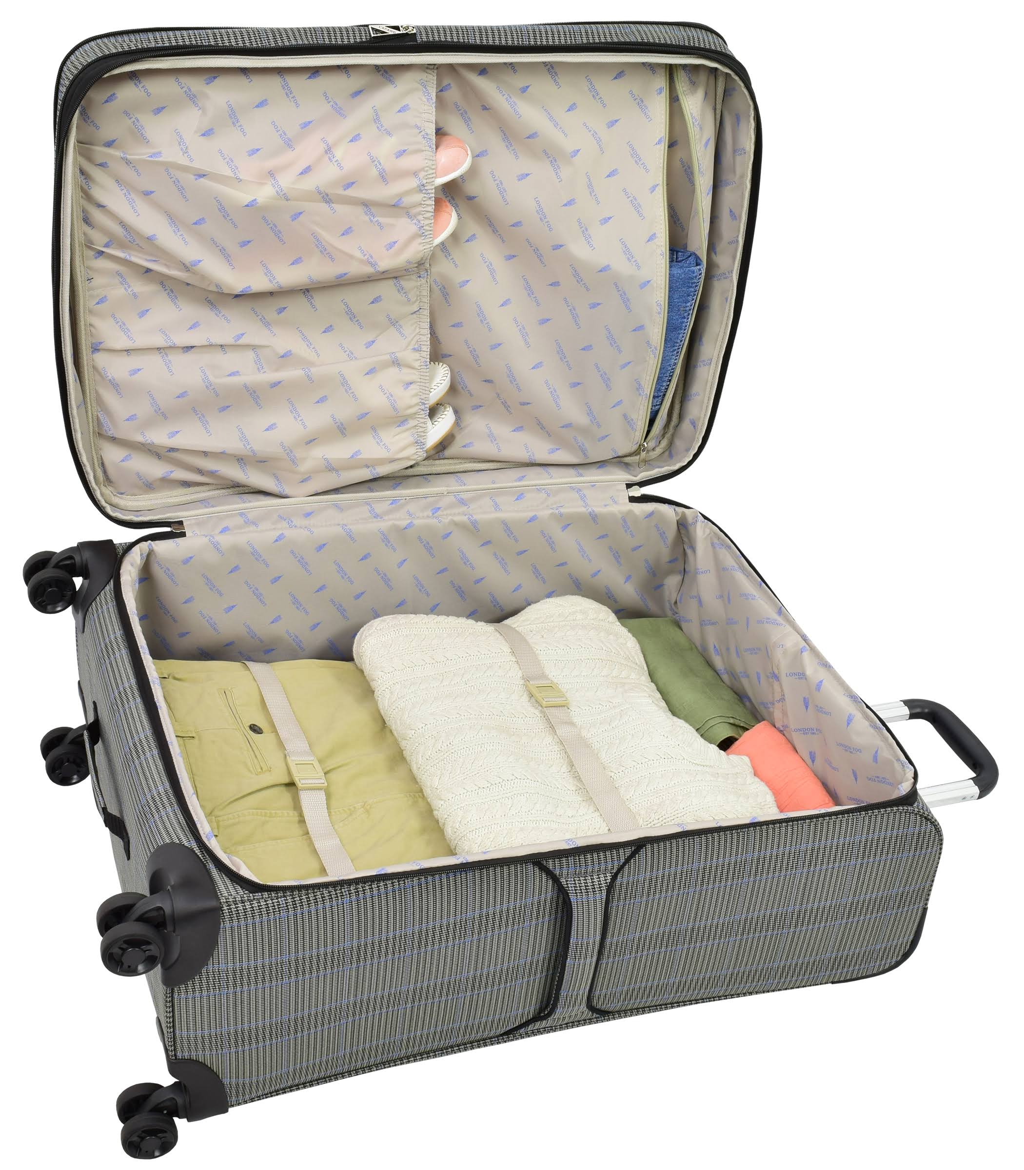 London Fog Knightsbridge II 25x22 Expandable Spinner (Grey Sapphire Plaid)