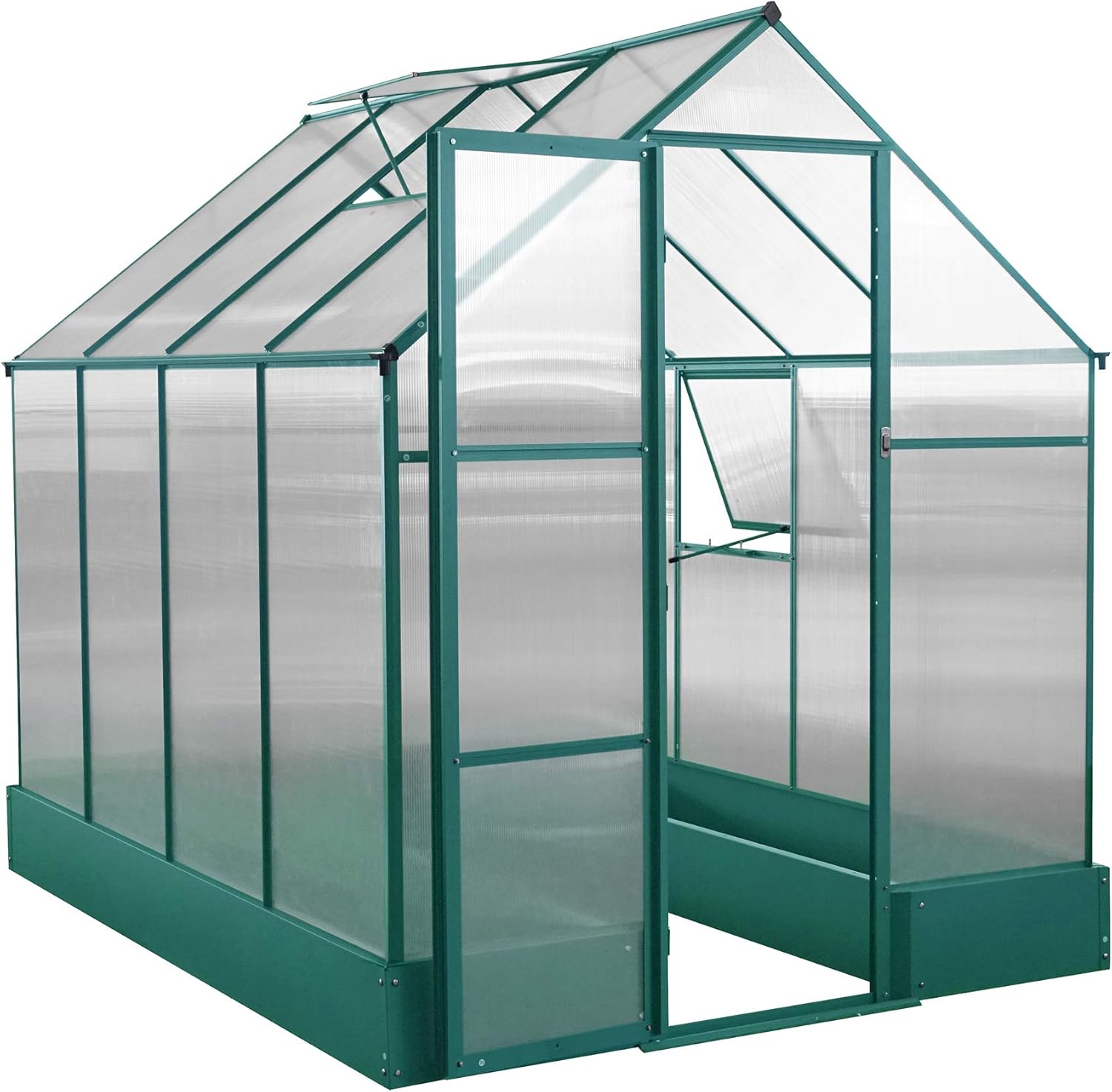 Hanover HANGRNHSP8X6-GRN 8 x 6-Ft. Polycarbonate Walk-in Greenhouse, Natural/Silver