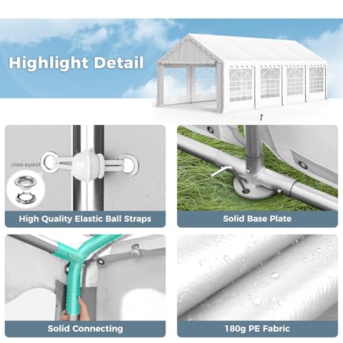 GREEN PARTY 20x40FT Party Tent Heavy Duty, Large Wedding Event Shelters with 7 Carry Bags & Removable Sidewalls, Outdoor Canopy Gazebo Commercial Tents for Parties Carport Camping Garden Patio
