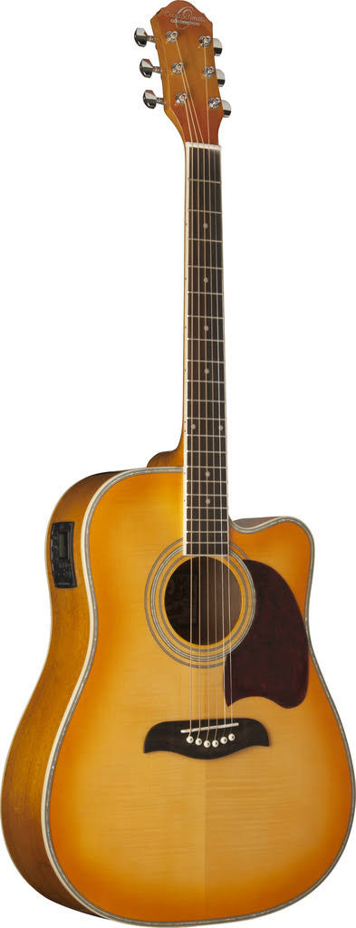 Oscar Schmidt Og2cefys Flame Yellow Sunburst Dreadnought Guitar