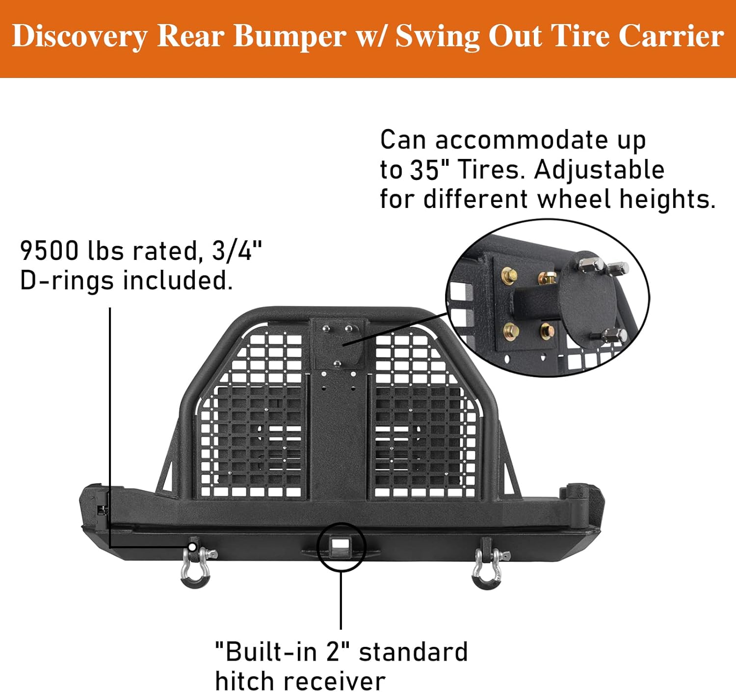 Hooke Road for Jeep Cherokee XJ 84-01, Rear Bumper w/ Swing Out Tire Carrier & Foldable Table (Textured Black Steel)