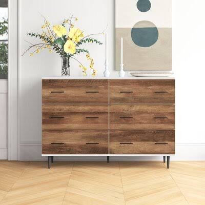 Catt 52x22 Wide 6 Drawer Sideboard Mercury Row Color: White/Rustic Oak