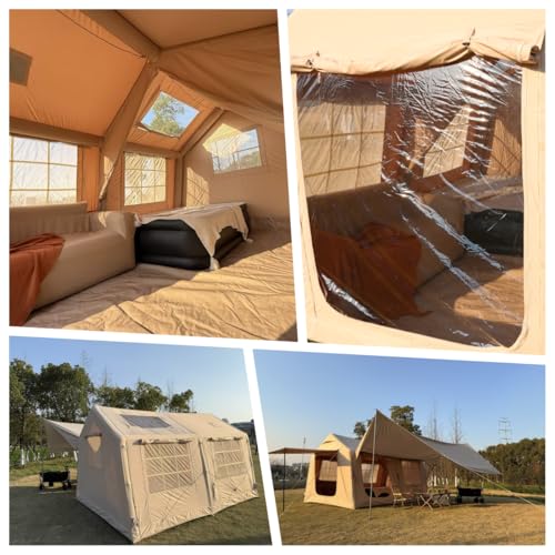 YOLENY Inflatable Tents for Camping, 4/6/8/10/12 Person Tent with TPU Skylight, Mesh Windows, Stove Jack & Pump, Easy Setup 4 Season Glamping Tent, Waterproof & Windproof