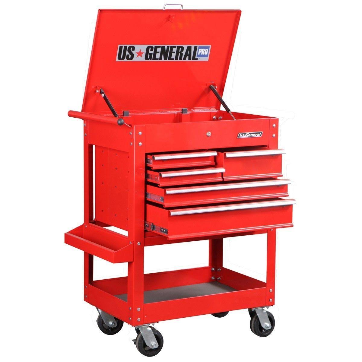 US General 30 inch 5 Drawer 704 lb. Capacity Glossy Red Tool Cart