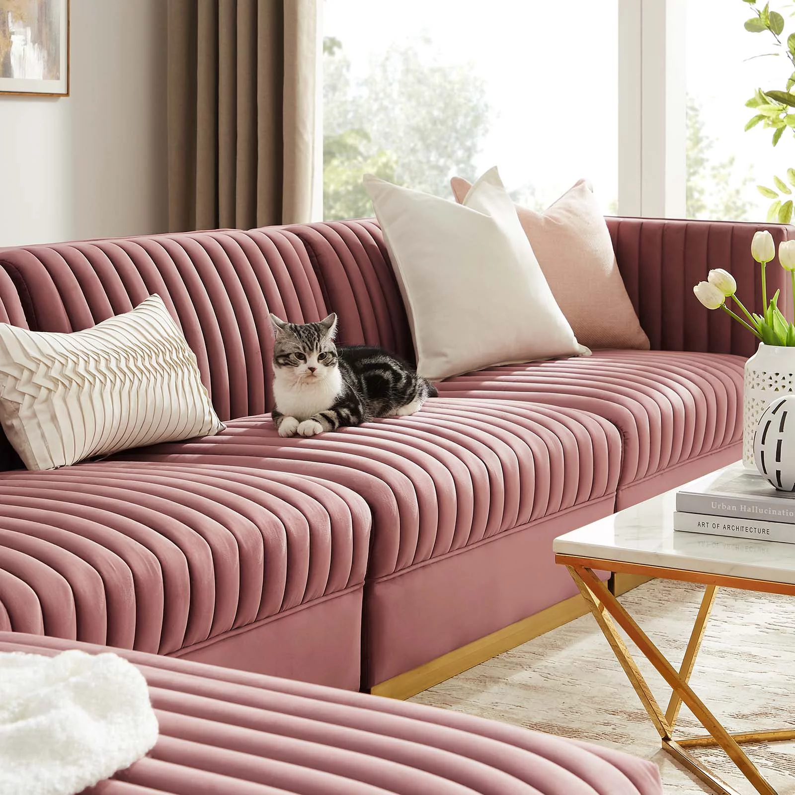 Sanguine Channel Tufted Performance Velvet 5-Piece Modular Sectional Sofa-EEI-5828-DUS