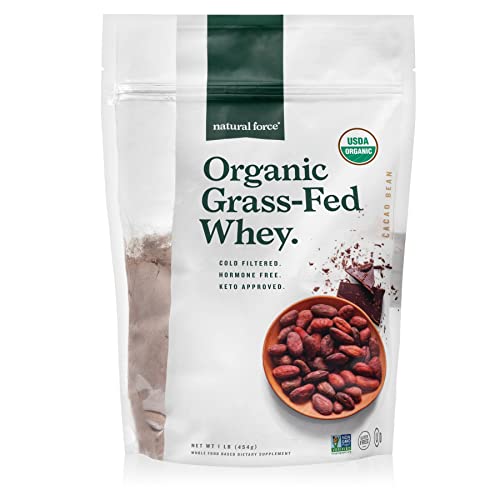 Natural Force Grass Fed Organic Whey Protein Powder – Non GMO Verified, Humane Certified & Lab Tested for Toxins – Pure & Unflavored – Keto Friendly, Low Carb, and Kosher – 5 Pound A2 Protein