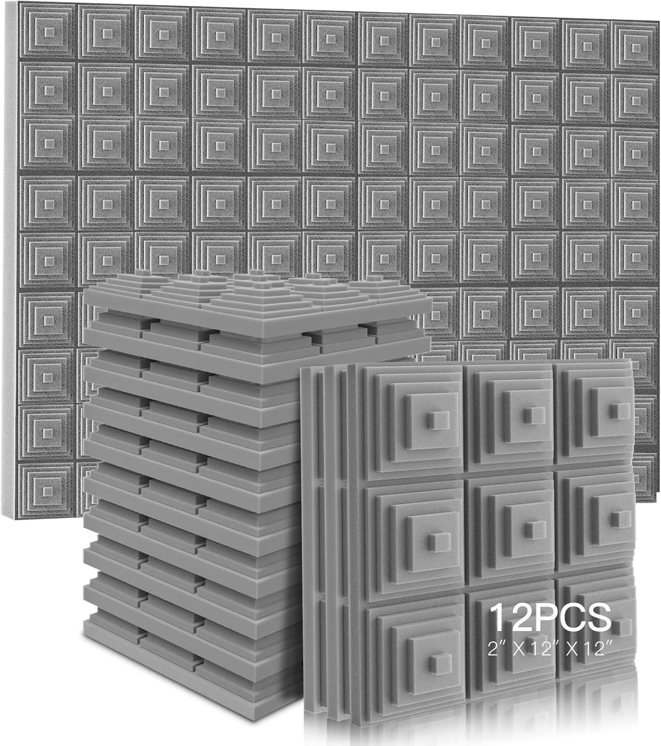 Sound Proof Foam Panels 24 Pack, New High Density Acoustic Foam Panels for Acoustic Treatment, 2" x 12" x 12" Soundproof Wall Panels, Sound Absorbing Foam for Music Studio, Game Room, Bedroom Pack of 2
