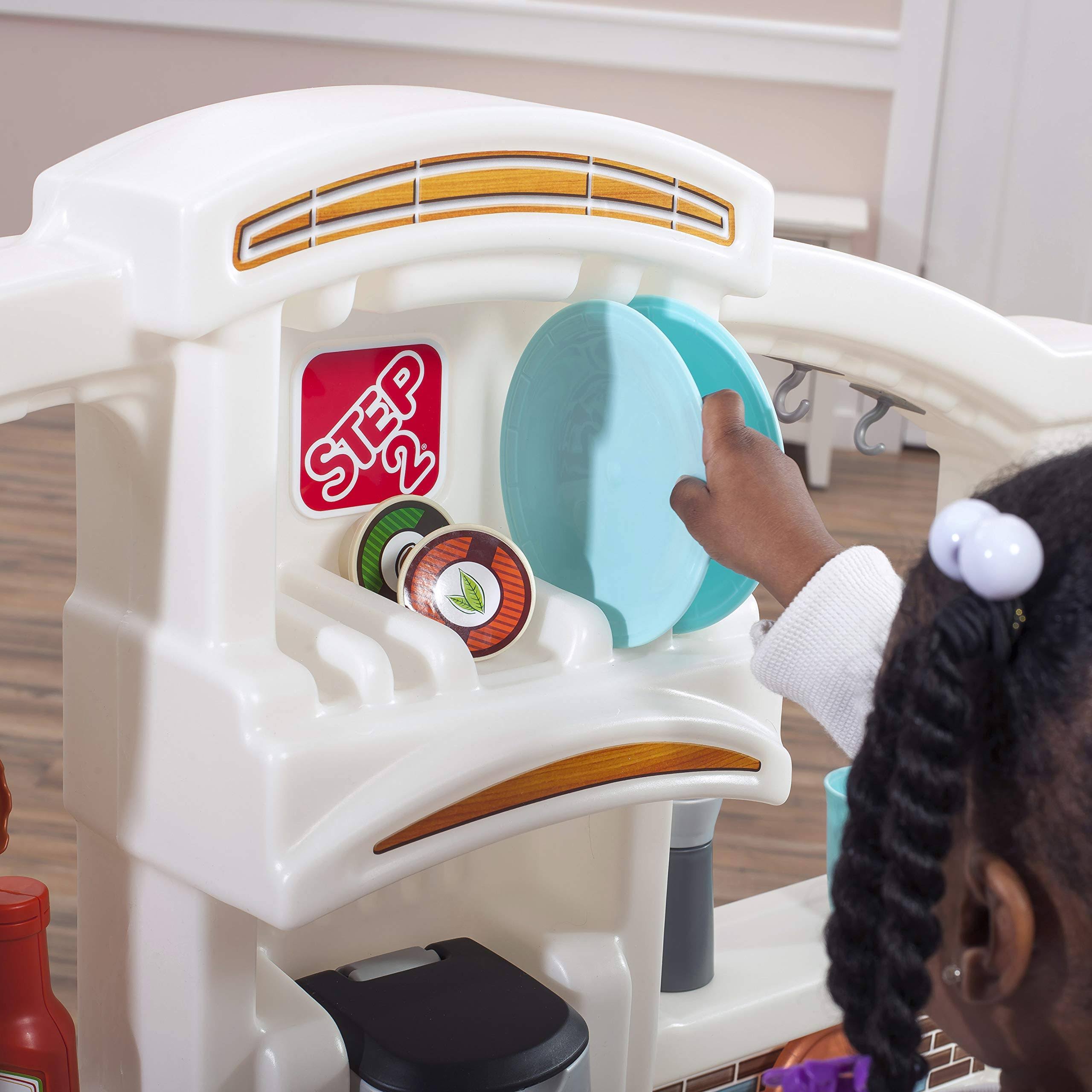 Step2 Fun with Friends Kitchen | Large Plastic Play Kitchen with Realistic Lights u0026 Sounds | Brown Kids Kitchen Playset u002