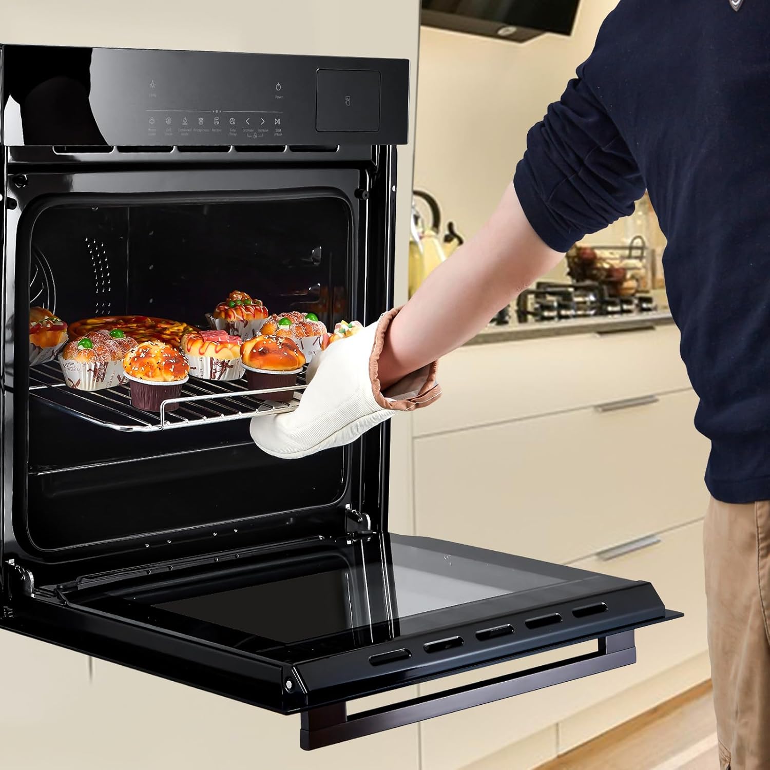 24" Electric Single Wall Oven, 2.5Cu.ft Built-in Electric Convection Oven, 8 Baking Modes, with Air Frying Function, 3000w, 3D Surround Heating with Double-Layered Glass Door, Timer, Touch Control