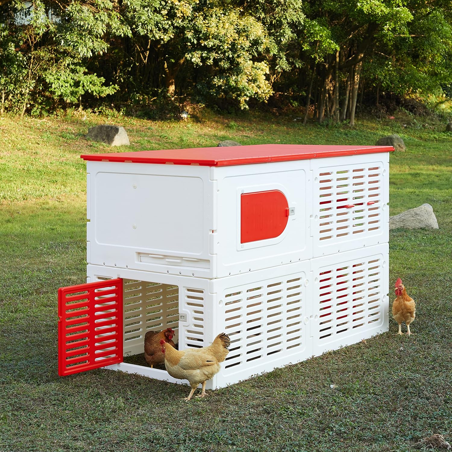 Sam's Pets Kuritsa 82" Chicken Coop - Outdoor Hen House, Multilevel, Spacious Nesting Box, Slide-Out Tray, Fits 5 Chickens
