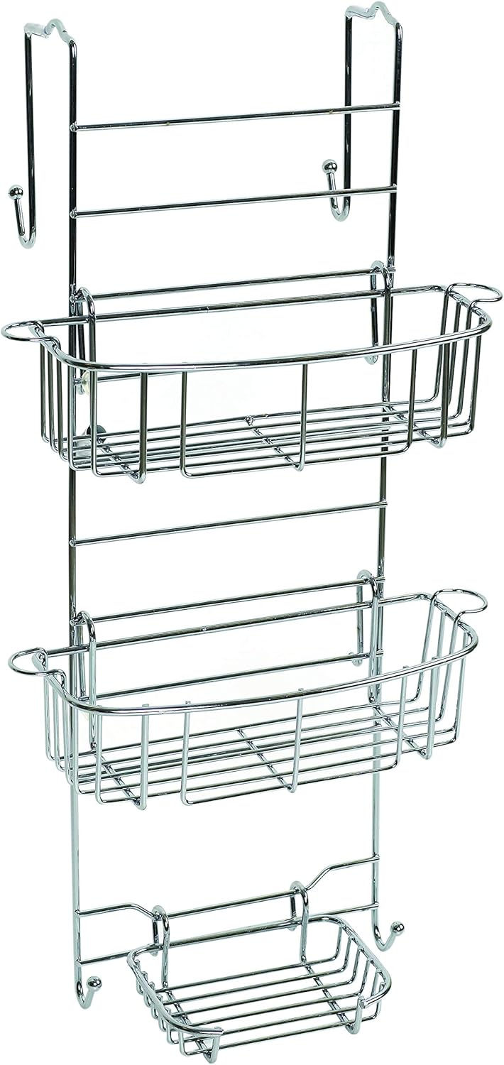 Zenna Home Rust-Resistant Over-The-Shower Door Caddy, Stainless Steel & NeverRust Rustproof Aluminum Shower Caddy, Satin Chrome