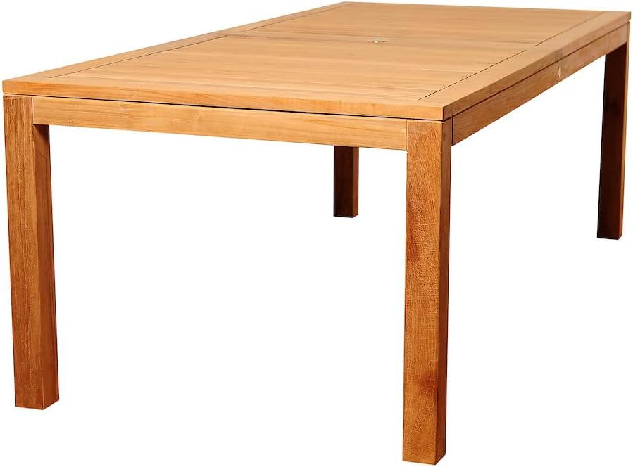 Amazonia Biscayne Deluxe 9 Piece Patio Dining Set |Teak Table and Brown Resin Chairs| Durable and Ideal for Outdoors