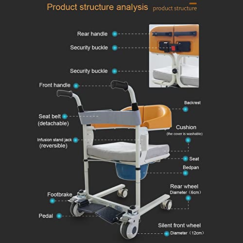 Patient Lift Lift Wheelchai for Home, Transfer Nursing Elderly Transfer Lifter with 180° Split Seat, Bathroom Shower Chair with Commode Bucket, 200 Lbs Weight Capacity Basic Edition (Basic Brown)