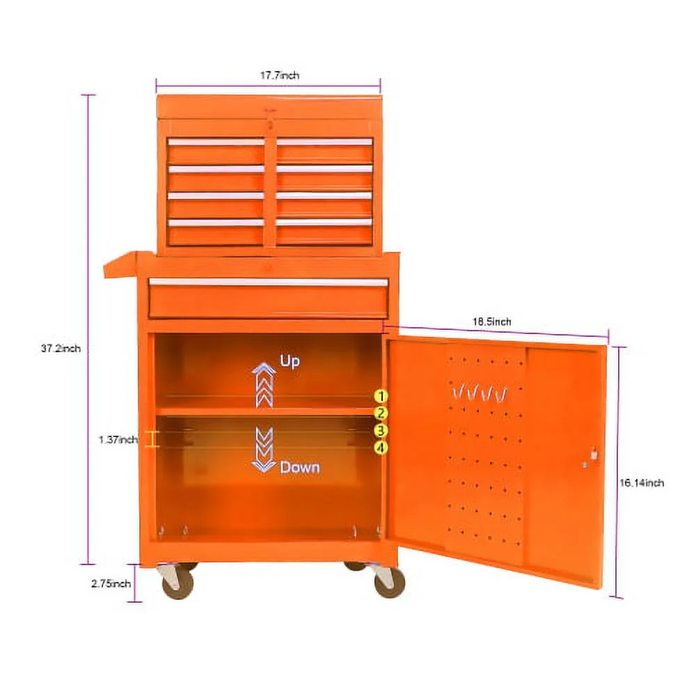 Rolling Tool Chest with Wheels and 8 Drawers, Detachable Large Toolbox Storage Cabinet with Lock,Locking Mechanic Tool Cart for Warehouse, Workshop,Garage,Blue