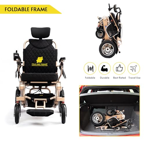 Enhanced Mobility Lightweight Foldable Electric Wheelchair for Seniors and Adults, Ideal Travel Companion with Portable Power Chair (1 Battery 15+ Miles Range, Silver Frame)