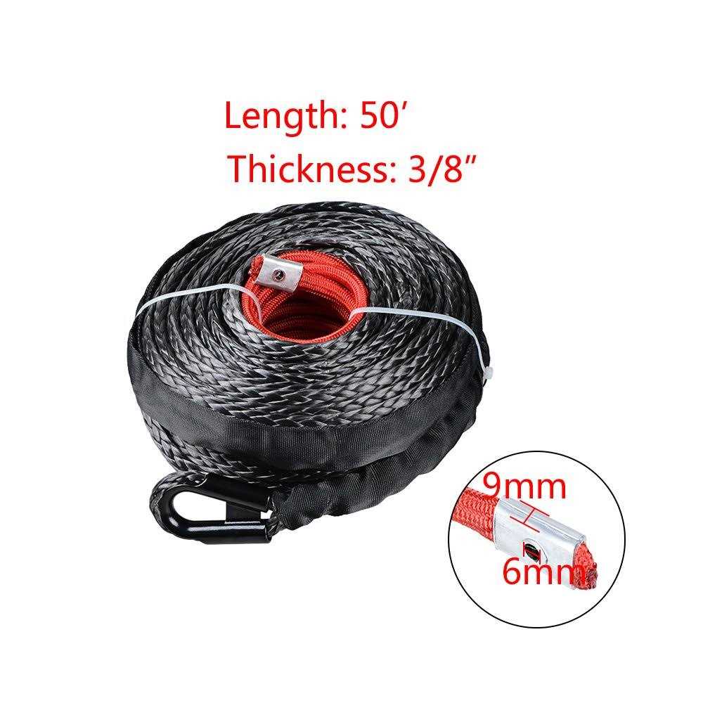 95feet x 3/8 inch Black Synthetic Winch Rope Line Cable with Rock Heat Guard 20500LBs Recovery Truck 4x4 ATV UTV - Shop Hardware Tools Online Store