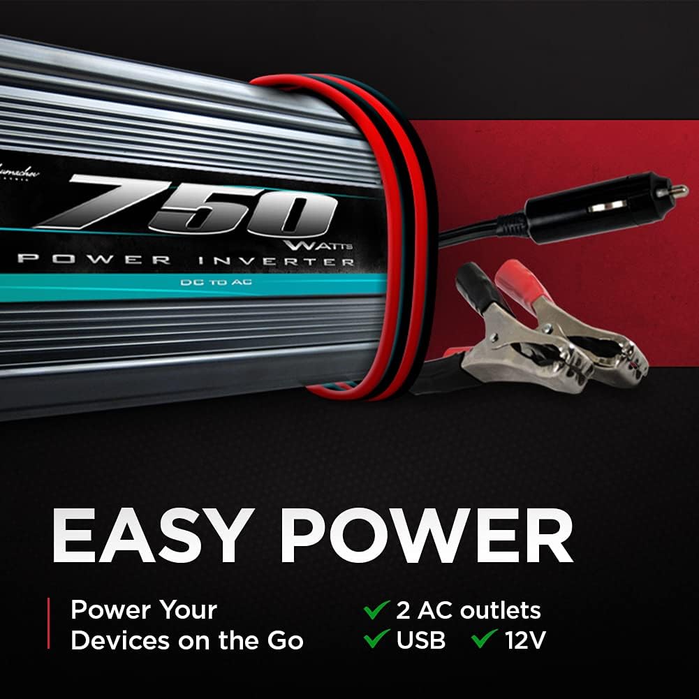 Schumacher PI-750 DC to AC Digital Power Inverter for Cars - 750W - with AC Power Outlets to Power Devices and Accessories