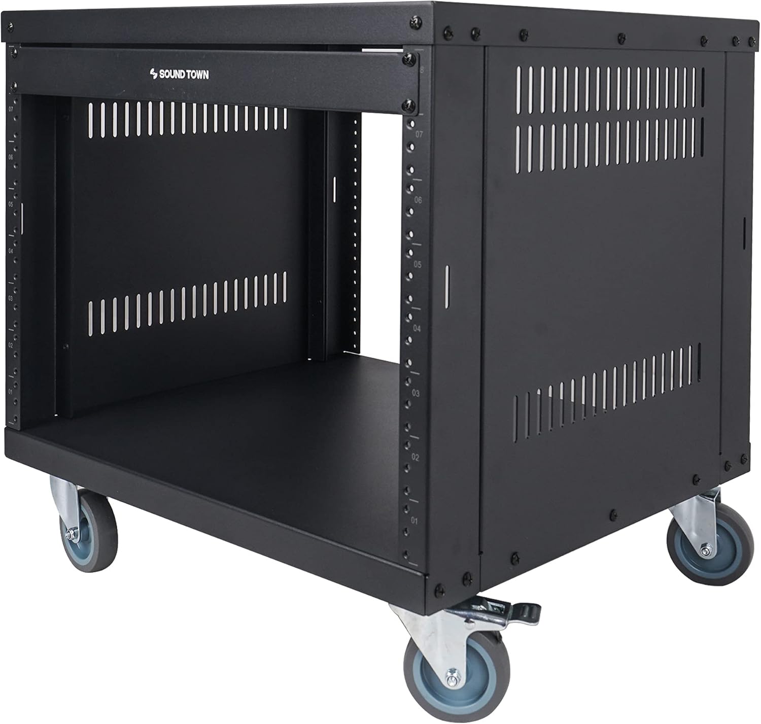 Sound Town 30U Universal Steel Rack, w/ 3 Locking Casters, Vented Side Panels for Audio Video, Server and Network Equipment (STRK-M30U)