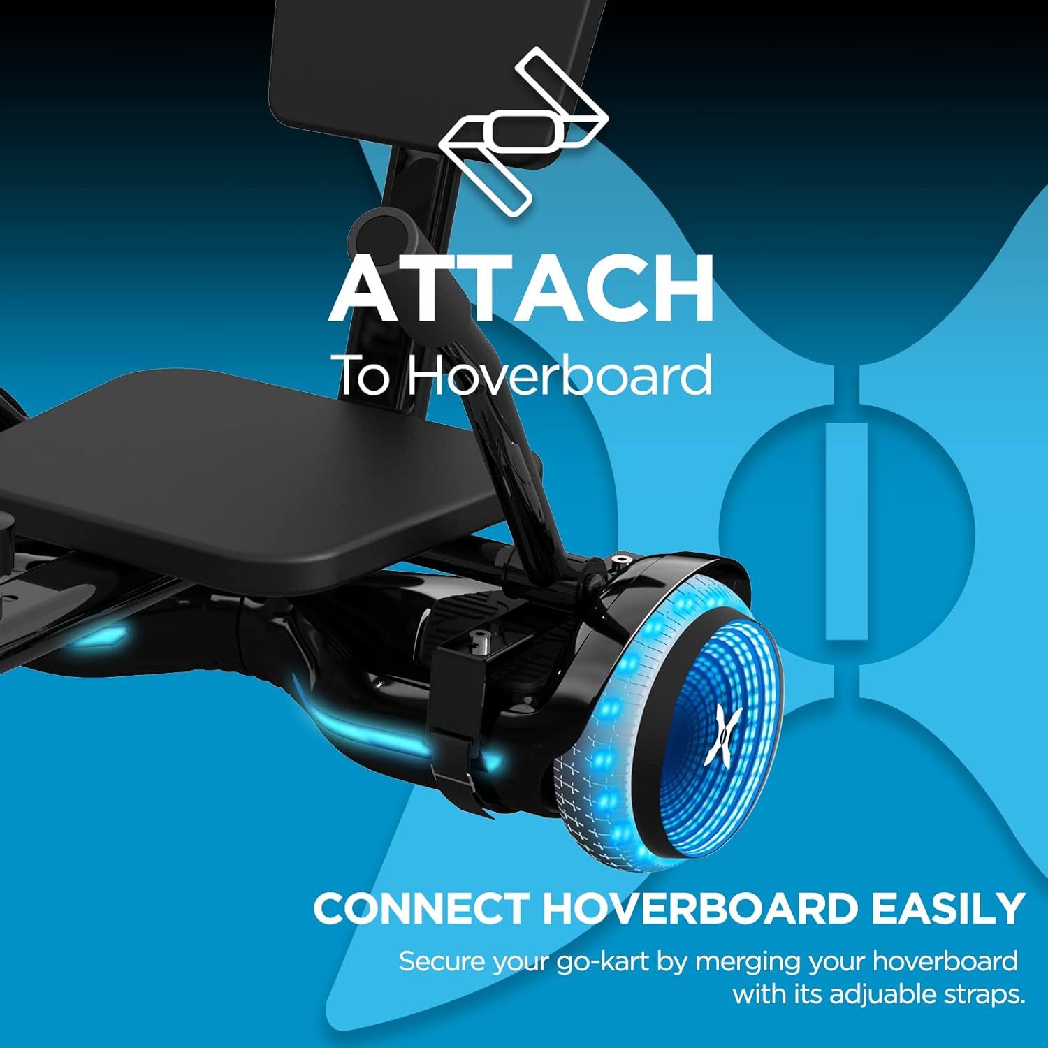Hover-1 Turbo Hoverboard Combo | Seat Attachment Buggy, 7 MPH Top Speed, 6 Mile Range, 400W Motor (2x 200W), 4.5Hr Charge Time, 220lbs Max Weight, Black