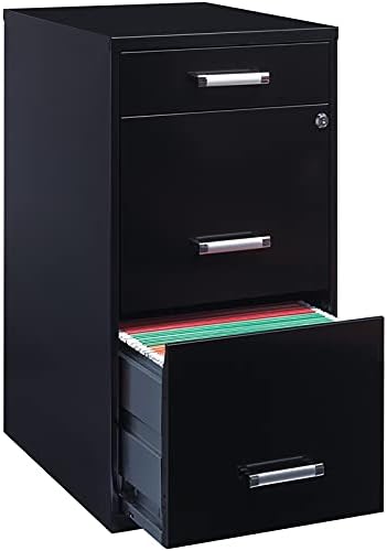 Hirsh Industries 18in. Deep 3 Metal Organizer Pencil Drawer SOHO Vertical File Cabinet, 18", Black