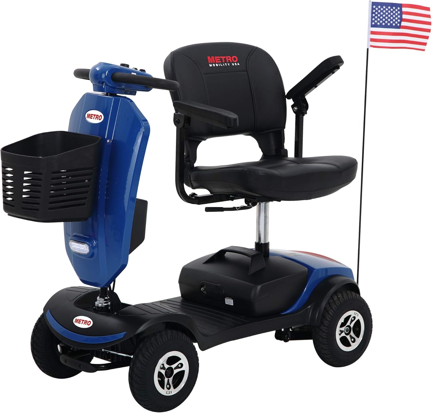 Metro Mobility 4 Wheel Electric Powered Mobility Scooter Compact Travel Lightweight Scooter for Travel, Adults,300 lbs Max Weight,10 Miles Range,Adjustable Seat,Storage Basket,Electromagnetic Braking