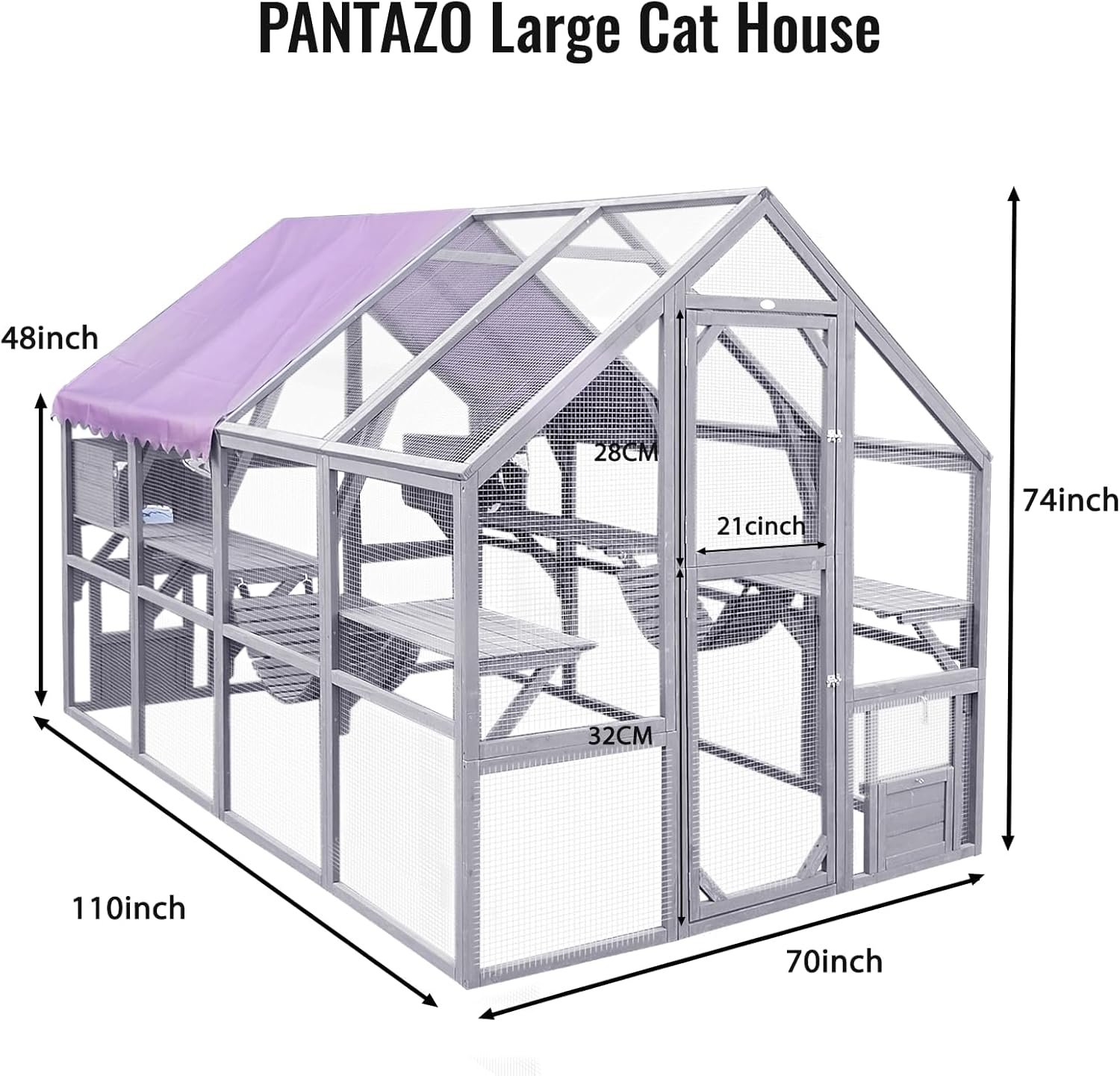 Large Catio Outdoor Cat Enclosure with Large Enter Door and Waterproof,Bridges,Small Houses,Roof Coverd,Cat House 110 Inch for Multiple Cats