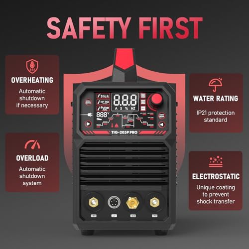 YESWELDER 200A AC/DC Aluminum Tig Welder with Pulse Large LED Display, Digital Inverter STICK/TIG 110/220V Dual Voltage TIG Welding Machine TIG-200P ACDC
