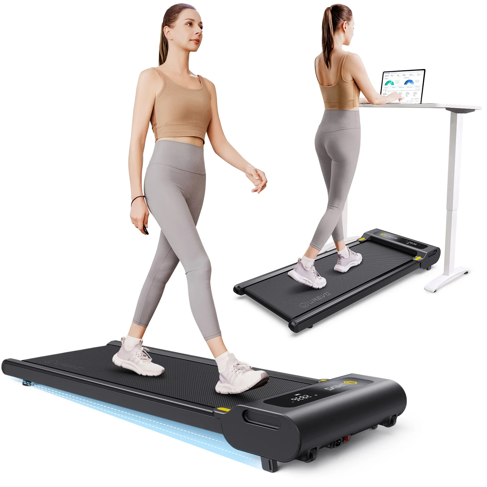 UREVO Walking Pad with Incline, Manual Incline Under Desk Treadmill for Home/Office, 3% Inclined, 265lbs Weight Capacity